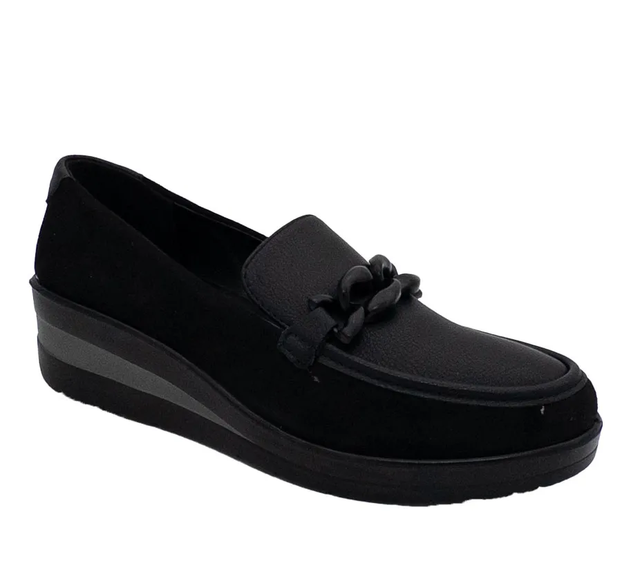 ZAPATO AMARPIES AMD25332 CUÑA CÓMODO PARA MUJER COMBINADO SINTÉTICO NEGRO PLANTILLA ACOLCHADA MEMORY SPONGE 28135