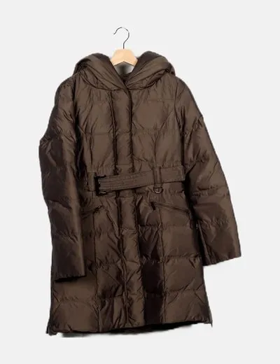 Zara Abrigo acolchado verde cinturón