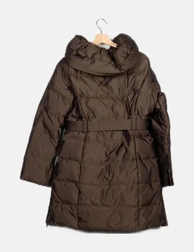 Zara Abrigo acolchado verde cinturón