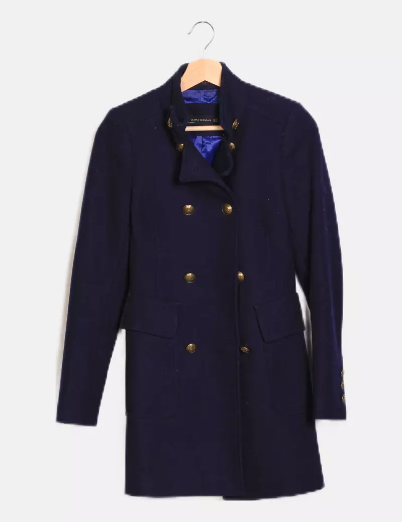 Zara Abrigo azul marino paño